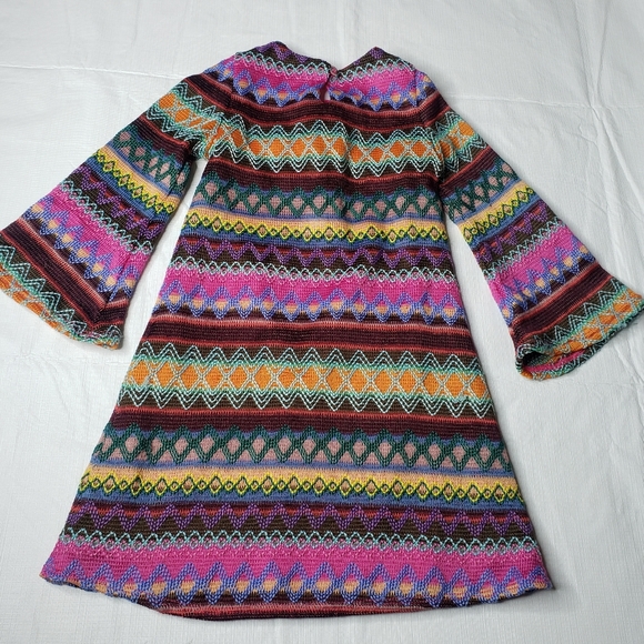 Rare Editions Dress Multicolor Chevron Print Lined Bell Sleeves Girl's Size 5 - Picture 4 of 14